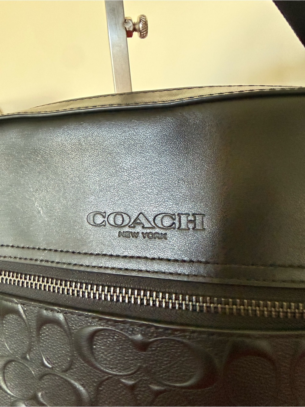 Coach Black Embossed Signature Leather Messenger Bag - Picture 5 of 13